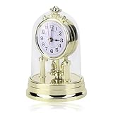 Tischuhren Uhr, Kaminuhr Europäische Retro Stil Wohnzimmer Uhr, Antike Stille Tischuhr Im Europäischen Stil, Goldene Uhr Mit Glasabdeckung, Vintage Tischuhr Mit Transparenter Abdeckung,Retro Möbel