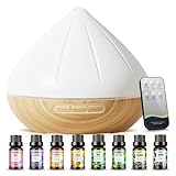 Aroma Diffuser für Ätherische Öle, 500ml Diffusor mit 8x10ml Ätherische Öle Set, Fernbedienung Luftbefeuchter Raumduft mit 14-Farbigem LED-Licht für Schlafzimmer