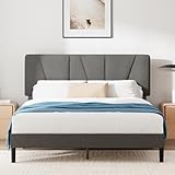 Zinus Maya Bett 140x200 cm - Höhe 30cm - Gepolstertes Bettgestell mit Kopfteil - Lattenrost aus Holz – Dunkelgrau, Dark Grey