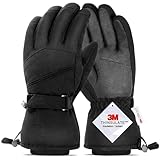 AOKKR Winterhandschuhe, Wasserdicht Warme Fahrradhandschuhe Herren und Damen, Winddichte Skihandschuhe mit Touchscreen-Funktion, Outdoor Laufen Sporthandschuhe Schwarz - S