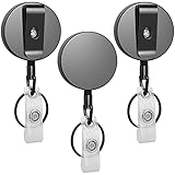 Selizo Ausweishalter, 3 Stück, robust, einziehbar, mit Gürtelclip, Schlüsselanhänger aus Metall, einziehbar, mit Gürtelclip, Schlüsselring für Schlüssel, Namenskartenhalter