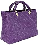 Belli edle italienische Echt Nappa Leder Damentasche Henkeltasche Umhängetasche gesteppt in lila viola - 34x25x17 cm (B x H x T)