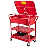 Wiltec Teilewaschgerät 75,7 l aus Stahl, Teilereiniger mit Pumpe, Teilewaschbecken mit Ablage, Teilewäscher rollbar für Werkstatt, Garage