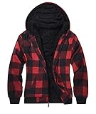 geeksport Fleecejacke Herren Sweatjacke Männer mit Kapuze Warme Kapuzenjacke Gefüttert Winterjacke Kariertes Hoodie mit ReißVerschluss, 0569-Rot L