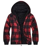 geeksport Fleecejacke Herren Sweatjacke Männer mit Kapuze Warme Kapuzenjacke Gefüttert Winterjacke Kariertes Hoodie mit ReißVerschluss, 0569-Rot L