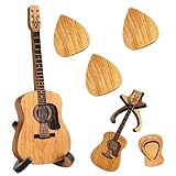 Lithyc Holz-Plektrumbox FüR Akustikgitarre - Holz Gitarren Plektren Plektrum - Wooden Acoustic Guitar Pick Box - Gitarrenplektrenhalter Mit 3 Gitarrenplektren – FüR E-Bass, Gitarre – Holzfarbe