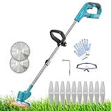 Akku-Rasentrimmer für Makita 18V Akku,11000rpm/min Elektrischer Rasentrimmer mit 10 Metallklingen,90° drehbar,Einziehbarer Griff,für Rasenschneiden Garten, Hof (Ohne Batterie)