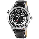 Aviator World Cities 3 Zeiger Uhr für Herren – Aviation Classic Quarz Flight Series Aviators Collection – Echtes schwarzes Lederarmband 3 ATM Pilot Armbanduhr