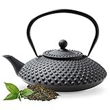 Tealøv TEEKANNE GUSSEISEN 1,25 Liter | Gusseiserne Teekanne im Japanischen Stil | Gusseisen Teekanne mit Sieb aus Edelstahl | Hervorragende Wärmespeicherfähigkeit | Langlebig | Kambin | Schwarz