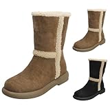Generisch Damen Winterstiefel Gefüttert Stiefel Pu-Leder Halbhoch Winterschuhe Warme Schlupfstiefel Plateau Winterschuhe Modisch Damenstiefel Bequem Mittelrohr Stiefel rutschfeste Halbstiefel