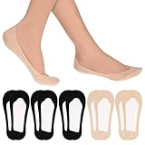 5 Paare Füßlinge Damen No Show Socken Eisseide unsichtbare Socken mit Rutschfeste Silikon für Loafer Sneakers Flache Schuhe Bootsschuhe, 34-40, Hautfarbe & Schwarz