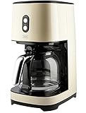 KHG Retro Filter-Kaffeemaschine KA-185 CE in creme aus Edelstahl/Kunststoff, Kapazität für 12 Tassen, 1,5 Liter Glaskanne mit Wasserstandsanzeige, Permanentfilter, Tropfstopp