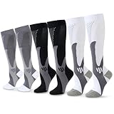 SRunDe 3 Paar Kompressionssocken Sport Damen und Herren 15-25mmHg 40-46 Kompressionsstrümpfe Stützstrümpfe Reisestrümpfe Laufstrümpfe Lang Hoch für Läuft Wandern Reisen Radfahren Büroangestellte