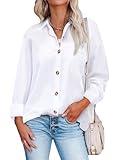 Hotouch Bluse Damen Elegant Langarm Hemd Casual Button down Shirt V-Ausschnitt Casual Hemdbluse Weiß M