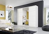 Kleiderschrank mit Spiegel 250 x 205 x 60 cm, Schwebetürenschrank Schrank Garderobe Schlafzimmer- Wohnzimmerschrank; 4 Schubladen & 2 Kleiderstangen: Farbe: Weiß Matt Mehrzweckschrank