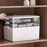 funest Medizinaufbewahrungsbox mit 3 Ebenen, tragbar, leer mit Griff, Mehrzweck-Organizer für medizinische Versorgung mit herausnehmbarem Tablett, Weiß