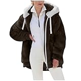 QJDFLL Damen-Nähtaschen-Pullover mit, warmer Kunstwolltaschen-Kapuzenmantel, Oberbekleidung(Braun,XL)