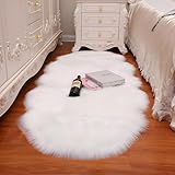 VAIGU:OA Faux Lammfell Schaffell Teppich 60x120 cm, Lammfellimitat Teppich Flauschiger Weicher Fell Teppiches, Longhair Fell Lammfellimitat Carpet für Stühle Sofa Schlafzimmer Kinderzimmer (Weiß)