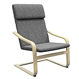 HOMCOM Relaxsessel, Ruhesessel, Relaxstuhl mit Leinenoptik, Schwingstuhl, Esszimmerstuhl mit Kopfkissen für Wohnzimmer, Birkenholz 66,5 x 80 x 99cm, Dunkelgrau