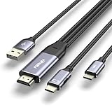 HDMI auf USB C Kabel, 2,6 m, 4K60Hz, HDMI-Quelle und Netzteil auf USB-C-Display-Konverter, für Xbox PS5 Steam Deck Dock auf Apple Studio Display, Nreal, Xreal, Xreal Beam, Rayneo, Touchable Monitor