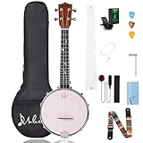 Banjolele 4-saitiges Banjo-Ukulele, Konzertgröße 23 Zoll, geschlossene Rückseite aus Massivholz, Anfänger-Set mit Halsstab, Gigbag, Stimmgerät, Saitengurt, Plektren – MBU-806, von Mulucky
