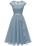 Wedtrend Swing Cocktailkleid Damen Spitzenkleid Damen Kleider Sommer Knielang A Linie Kleid Damen Elegant WT0212 Hazeblue M