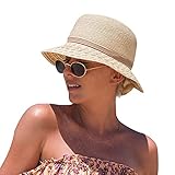 Comhats Damen Sonnenhut Faltbarer Strohhut für am Strand UV Schutz Sommerhut Garten Beige M