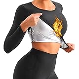 Saunaanzüge Sauna Shirt Langarm Oberteile T-Shirts Tops Abnehmen Rundhalsausschnitt Hot Thermo Sommer Sweat Schweiß Schwitzen Frauen Women Damen mädchen