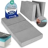Beautissu Premium XXL Klappmatratze 120x200cm Gästebett faltbar inkl. Tasche – extra dick Visco-Matratze hoher Schlafkomfort – waschbar Gästematratze klappbar einfacher Transport – Grau