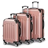 LEADZM Kofferset 3 teilig, Reisekoffer Set mit Eckenschutz, Koffer Set Hartschalen-Trolley aus ABS mit Teleskopgriff, Handgepäck (Roségold)