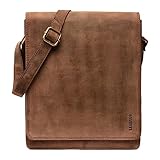 LEABAGS Leder Messenger Bag, London Vintage Herren Umhängetaschen, Echtleder Aktentasche Laptoptasche bis 13 Zoll, Umhängetasche mit Schultergurt Arbeitstasche Herren Lehrertasche 38 x 33 x 10cm