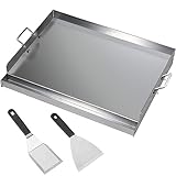 CAVATINY Edelstahl Grillplatte | 54x41x8 cm | Universal BBQ Plancha passend für Weber Gasgrill und Holzkohlegrill | Grillplatte mit Grill-Spachtel Schaber set