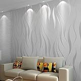International Wallpaper Moderne, minimalistische Vliestapete mit Wasserpflanzen-Muster, 3D-Wellen, geprägte Tapetenrolle, 0,53 m x 10 m = 5,3 m², QZ0149, silberfarben und Grau