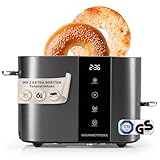 GOURMETmaxx Toaster Kurzschlitz für 2-Scheiben | Toaströster Anthrazit mit 6 Bräunungsgraden und Ready-2-eat-Countdown | Elektrisches Küchengerät mit Touchdisplay, Brötchenaufsatz & Aufwärmfunktion