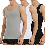 Falechay Unterhemd Herren Tank Top 3er Pack Baumwolle Feinripp ärmellos Muskelshirtst Männer Sportunterhemden Schwarz Weiß Grau L