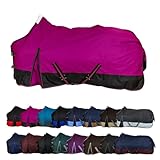 RL24 - Weidedecke 600D Basicline – Regendecke & Übergangsdecke – Wind- & wasserdichte Outdoordecke mit Innenfutter & Kreuzbegurtung – Pferdedecke in Beere/Schwarz – 135cm (Polarfleecefutter)