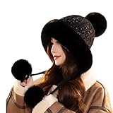 YUGSHNKFC Plüschmütze mit Ohrenklappen, Unisex, Pelz, Winter, warm, bequem, kaltes Wetter für Herbst, Winter, Wärme, Unisex-Fellmütze, Schwarz , One size