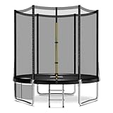 JUMMICO Trampolin Outdoor Ø 183/228/305/366/427 cm, Gartentrampolin für Kinder mit Leiter und Seitentasche (Schwarz,183cm)