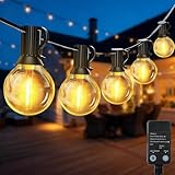 QIHANS LED Lichterkette Außen Strom, 30M LED Outdoor Lichterkette mit Lichtsensor Timer, 50+2 Warmweiß G40 Glühbirnen Plastik, Wasserdicht Lichterketten für Garten Terrasse Hochzeiten