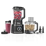 Ninja 3-in-1 Detect Power Blender Processor Pro, kraftvolle 1200W Küchenmaschine, Single Serve & Knethaken, 1x Single Serve Tasse, Krug, Teig, mischen & hacken, Schwarz, TB401EU