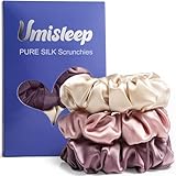 Umisleep 3er Set 100% Mulberry Seiden Scrunchies für Damen, Sanfte Haargummis für weniger Frizz & Haarbruch, Elastische Haargummis ohne Abdrücke (Rosa+Champagner+Pflaumenlila)