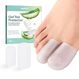 Welnove 12x Silikon Zehenkappen mit Aloe Vera – Schutz für Hühneraugen, Blasen & Hammerzehen – Bei eingewachsenen Nägeln & Ballenschmerzen(4L + 8M, Klare)
