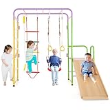 DREAMADE Klettergerüst Indoor, Montessori Spielplatz mit Rutsche, Schaukel & Kletterseile, Kletterwand mit Kletternetz, Ringe & Strickleiter, Kletterspielzeug für Kinder ab 3 Jahren, Bunt