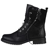 VAN HILL Damen Schnürstiefeletten Leicht Gefüttert Zipper Stiefeletten Blockabsatz Schnürer Schuhe 610437 Schwarz 39