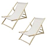 ECD Germany 2er Set Liegestuhl klappbar aus Holz, 3 Liegepositionen, Beige, bis 120kg, Gartenliege Sonnenliege Relaxliege Strandliege Liege Strandstuhl Klappstuhl, für den Garten, Terrasse und Balkon