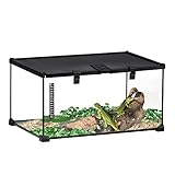 PawHut Terrarium für Reptilien Reptile Fütterungsbox Glasterrarium Amphibien Spinnentiere mit Thermometer Reptilienzuchtbox Metall Schwarz 50 x 30 x 25 cm