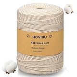 HOVIBU Premium Makramee Garn Beige, 3mm x 300m Makramee Baumwollgarn, Baumwollkordel Natur, Baumwoll Bastelschnur für DIY Handwerk Basteln Stricken Boho Deko Wandbehang Dekoration Wohnzimmer Balkon