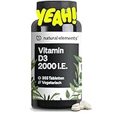 natural elements Vitamin D3 2000 I.E. – 365 Tabletten – für Knochen und Immunsystem – hochdosiert, ohne unnötige Zusätze – in Deutschland produziert & laborgeprüft