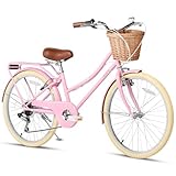Glerc Missy 26' Zoll Mädchen Cruiser Jugend Teen Frau Fahrrad Teen Hybrid City 6-Gang-Fahrrad für Jugendliche im Alter von 14 15 16 17 18 19 20 Jahren mit Weidenkorb & Rack, Pink