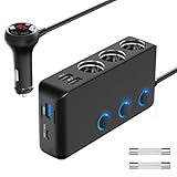 PD 30W 12V Verteiler 200W Kfz Zigarettenanzünder Adapter Auto Ladegerät 3 Mehrfach Steckdose DC 24V Stecker Ladekabel Splitter mit Schalter 4 USB Anschlüsse für Handy Sitzheizung GPS DashCam Navi